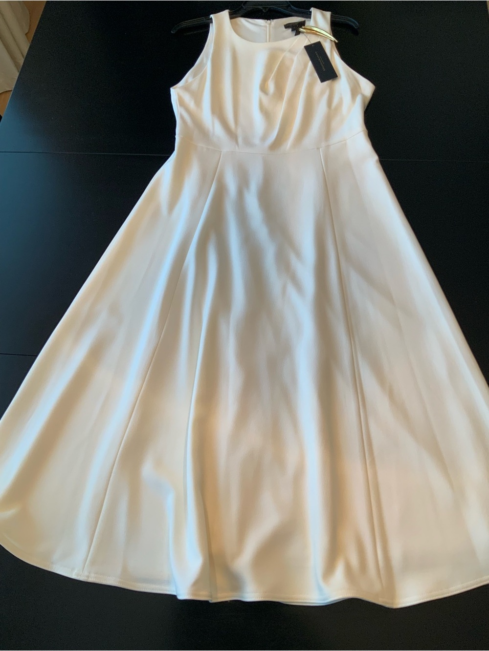 Donna Karan New‎ York Sleeveless Ivory Dress 10 Fit & Flare Gold Hardware NWT